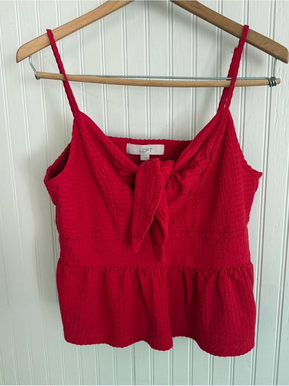 LOFT Red Tie-Front Textured Red Crop Top 100% Cotton